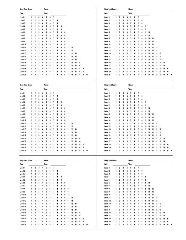 Beep Test Score Card PDF