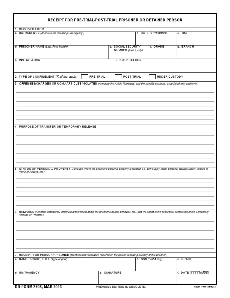 DD Form 2708: Prisoner Transfer Details | PDF
