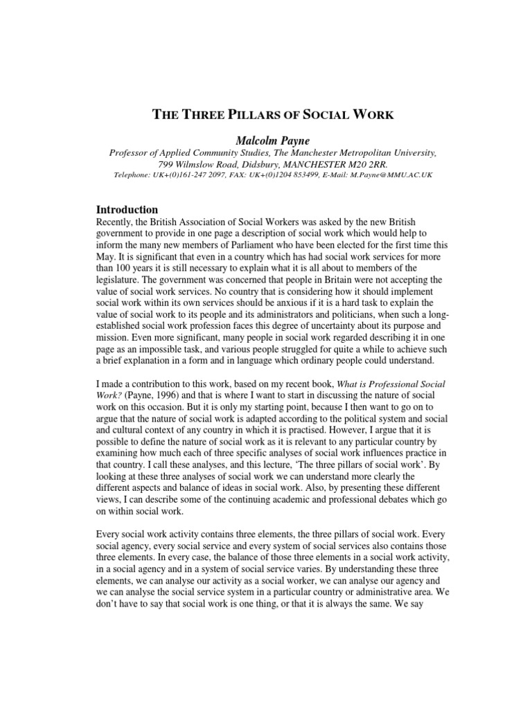Three Pillars of Social Work Explained | PDF | Social Work | Family