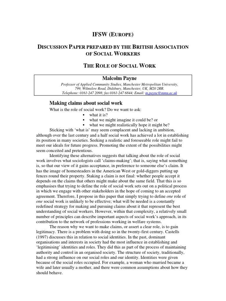 Understanding the Role of Social Work | PDF | Welfare State | Social Work