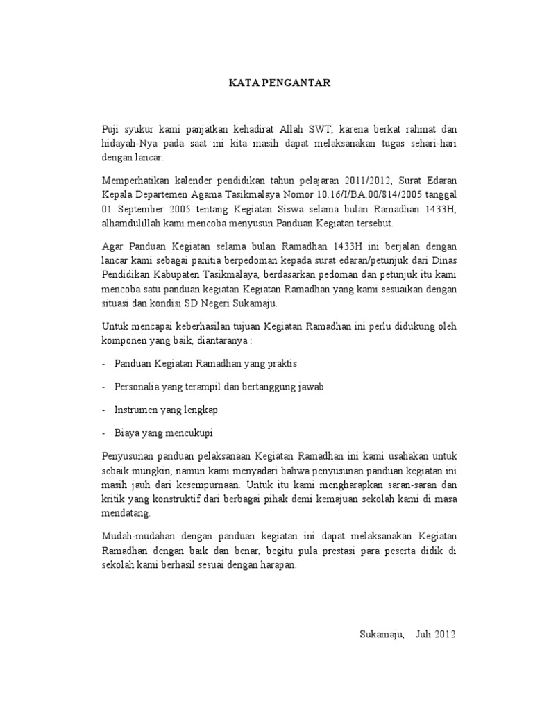 Kata Pengantar Kegiatan Ramadhan Sd Sukamaju Word 2003