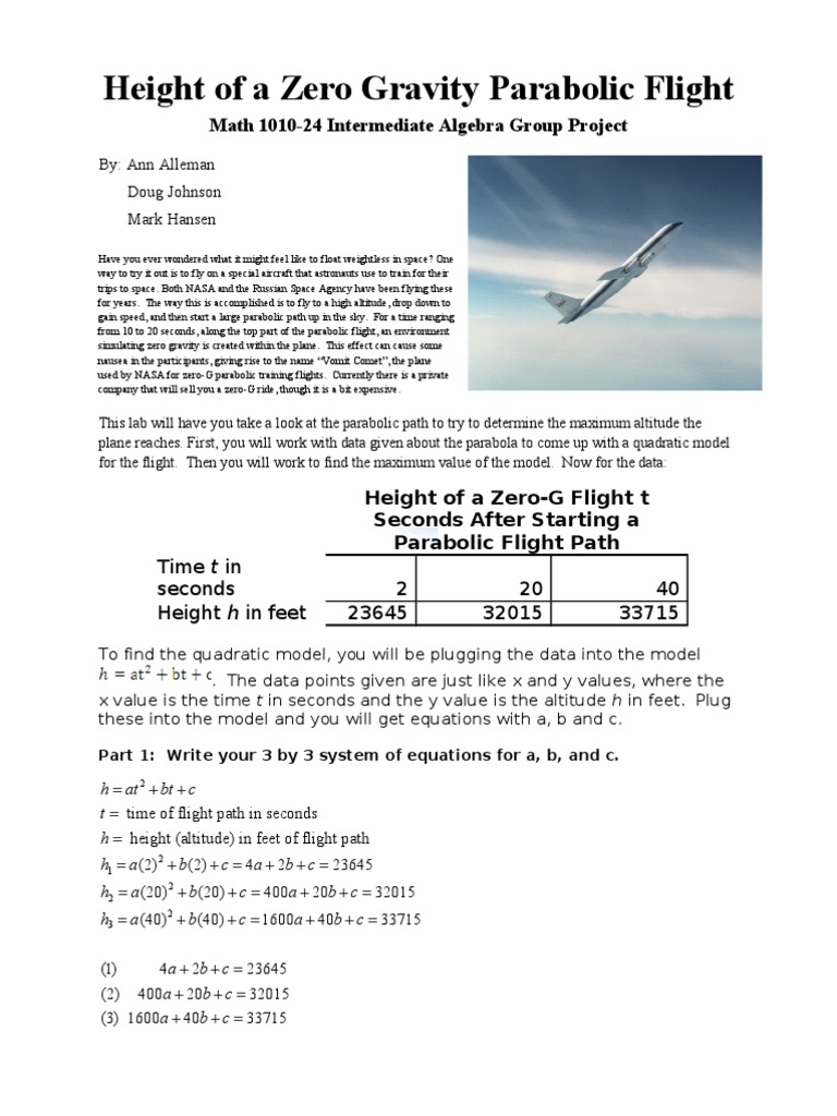 Zero Gravity Flight Altitude Analysis | PDF | Weightlessness | Science