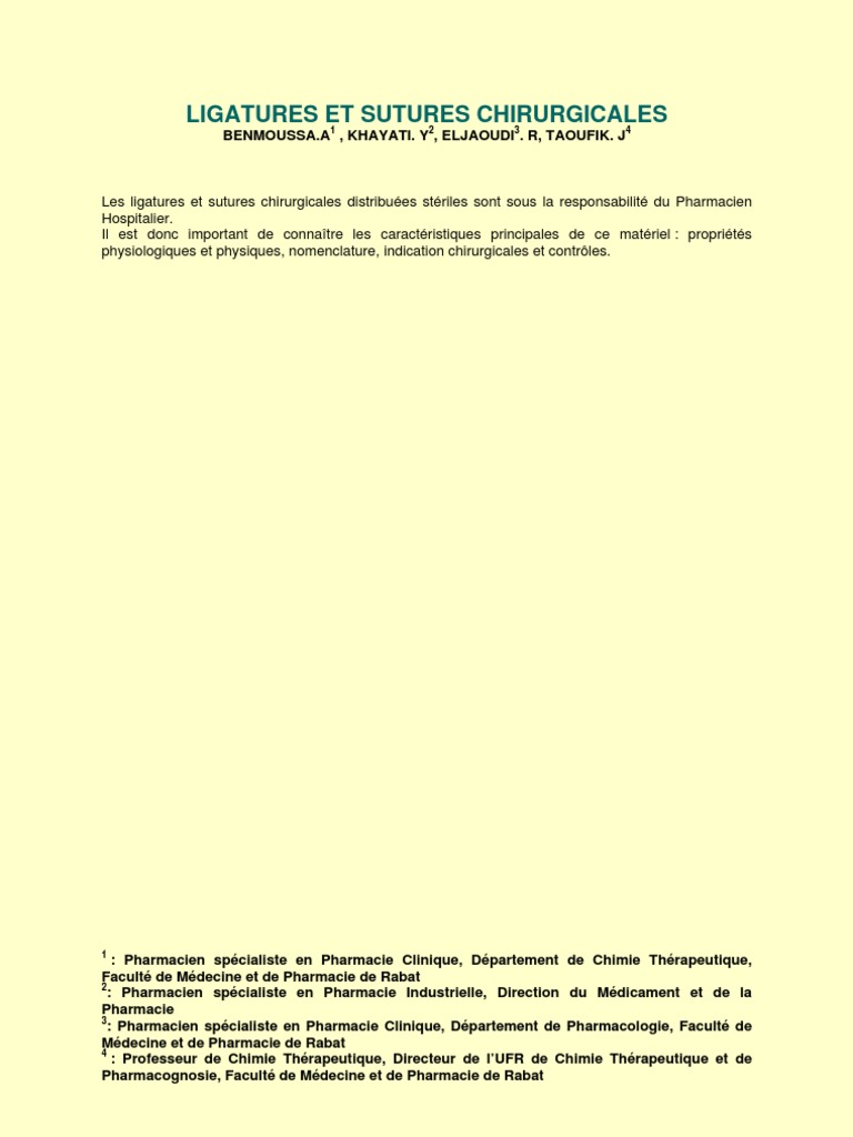 Ligatures Et Sutures Chirurgicales PDF