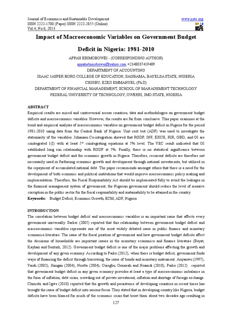 Impact of Macroeconomic Variables On Government Budget Deficit in ...
