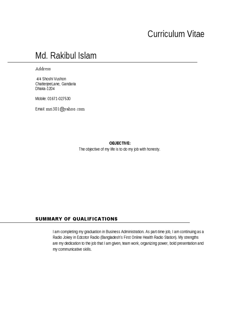 Rakibul Islam's Curriculum Vitae | PDF