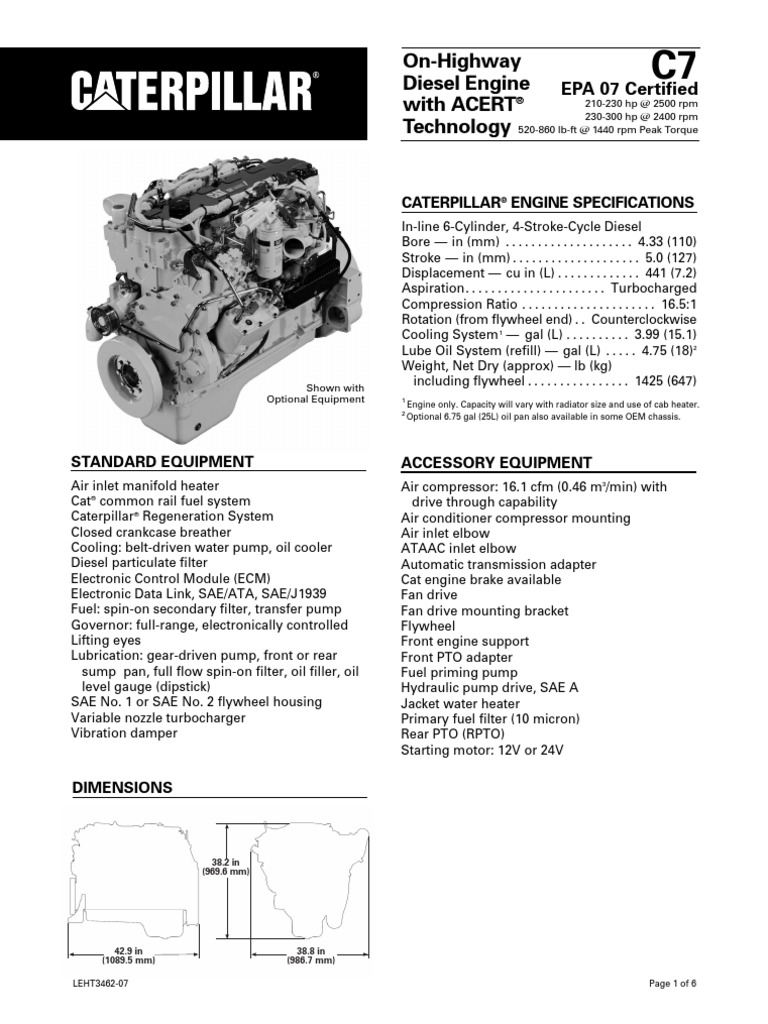 Caterpillar C7 Engine Specs Horsepower Engines