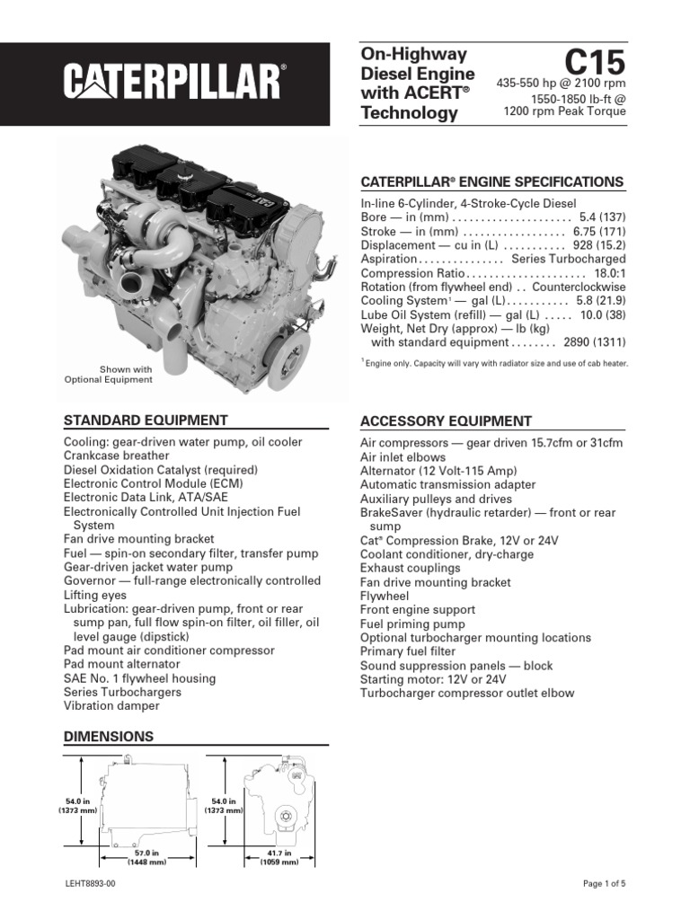  Caterpillar  C15 Engine  Specs Transmission Mechanics 
