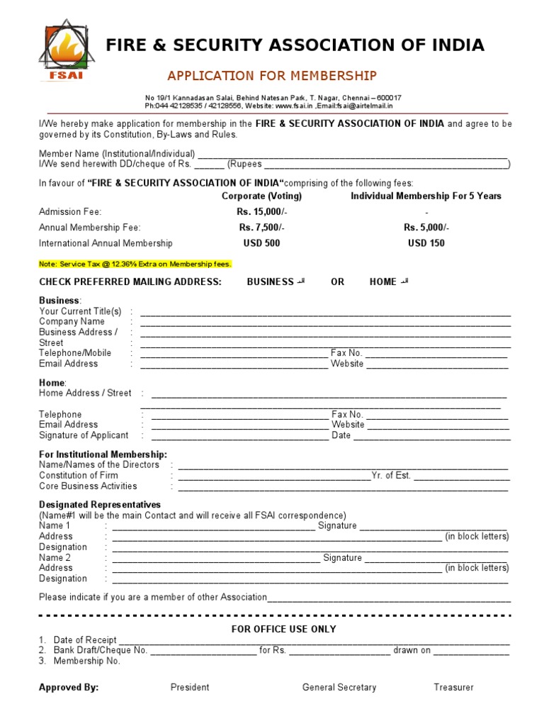 FSAI Membership Application Form | PDF | Business
