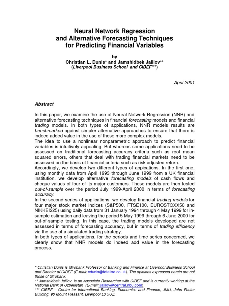 NNR in Financial Forecasting Models | PDF | Finance & Money Management