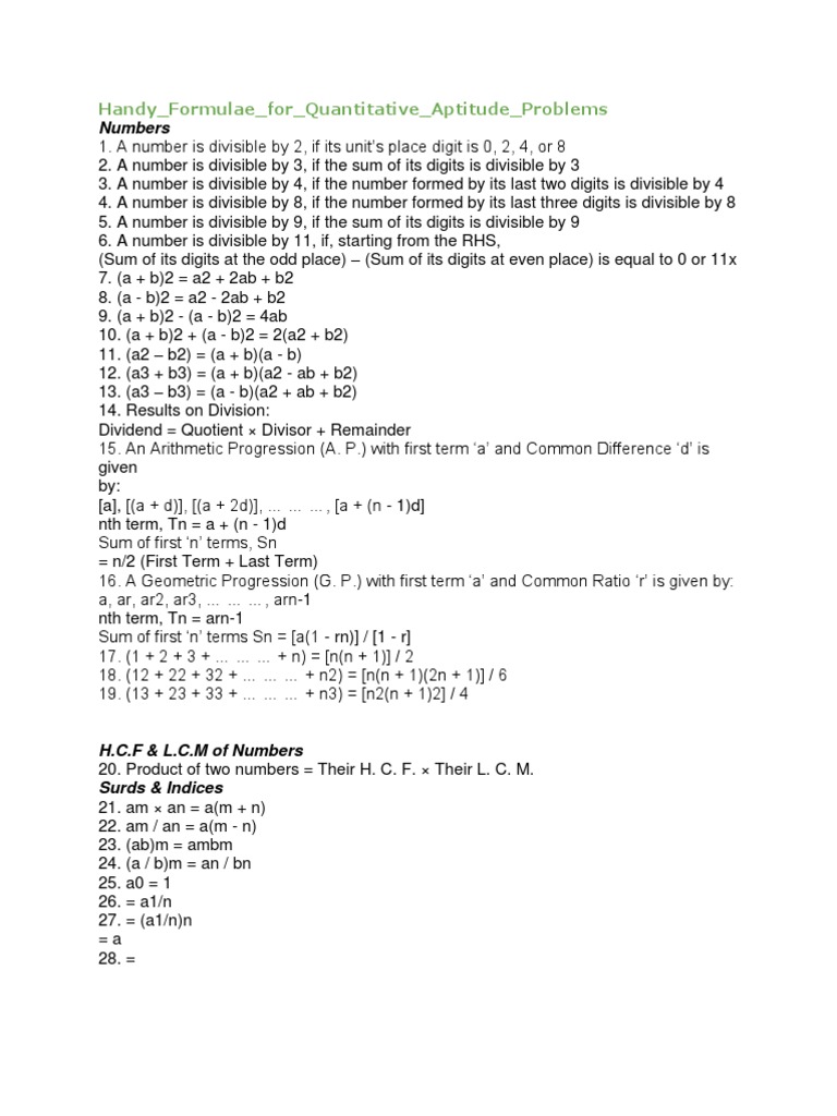 Essential Quantitative Aptitude Formulas | PDF | Triangle | Rectangle