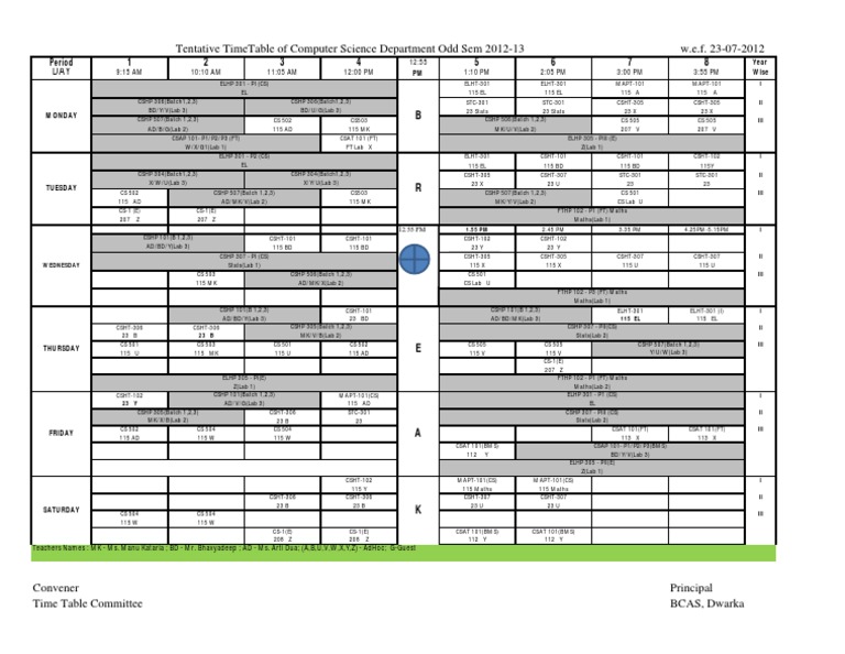 2012-13 Computer Science Timetable | PDF | Science & Mathematics