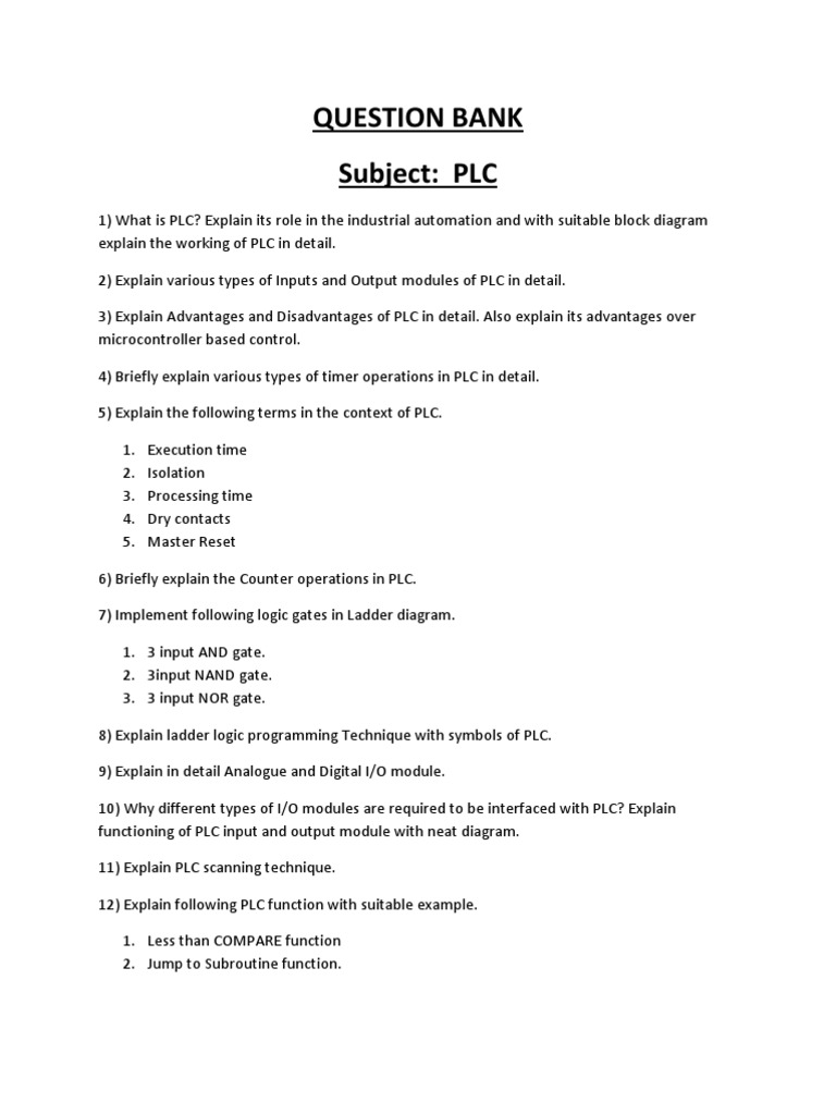 Question Bank PDF Programmable Logic Controller Subroutine