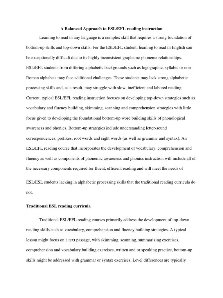 A Balanced Approach To Esl Reading Comprehension Phonics - 