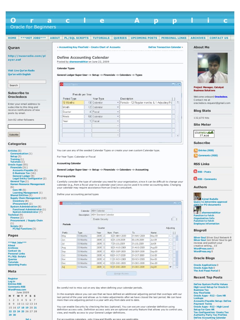 Oracle Apps Accounting Calendar Setup | PDF | Oracle Database | Business