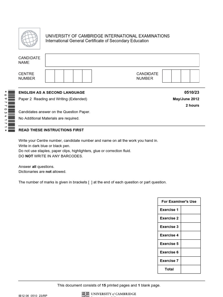 0510 s12 QP 23 | PDF | Travel | Foreign Language Studies