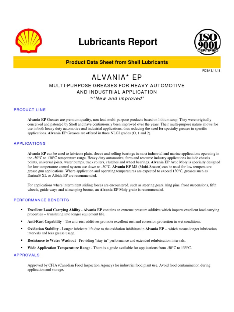 Tabel Shell Grease Alviana | PDF | Bearing (Mechanical) | Lubricant