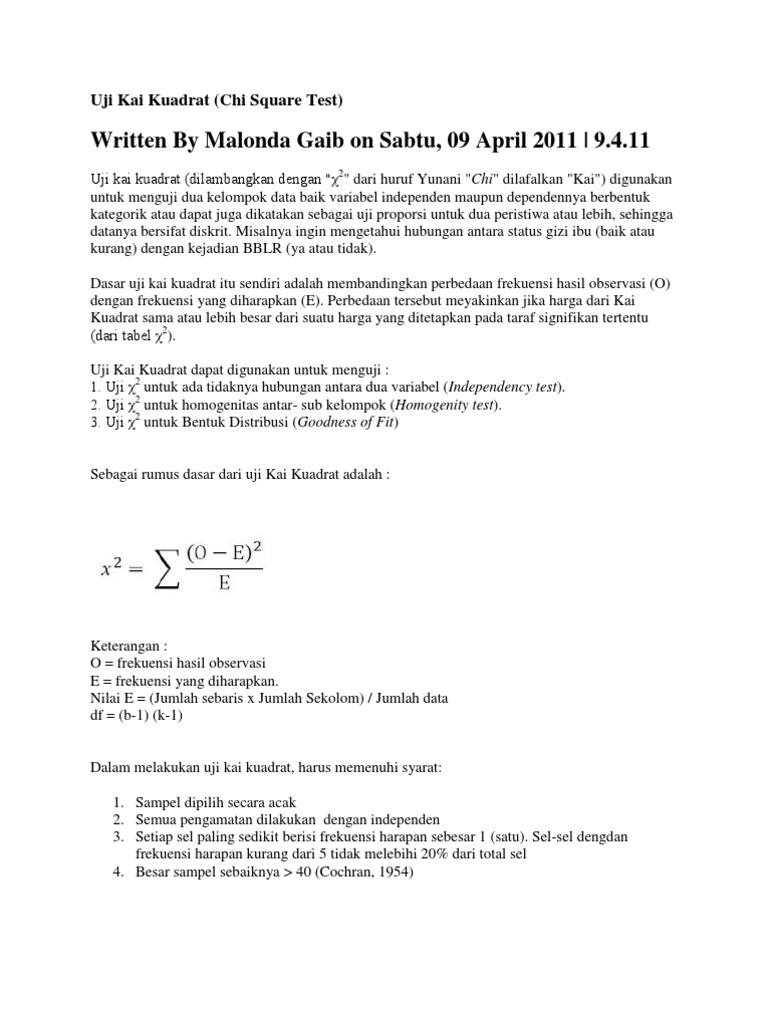 Contoh Soal Uji Chi Square