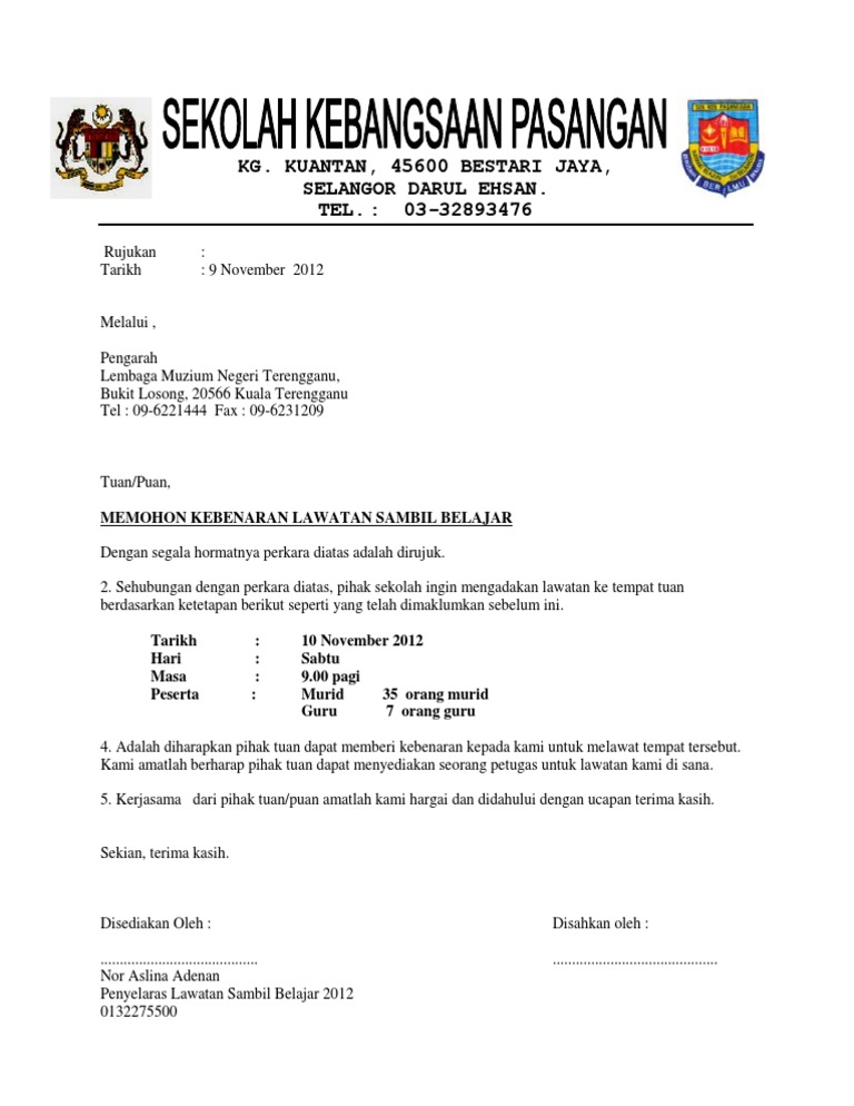 Format Surat Lawatan Ke Muzium Negeri Terengganu Pdf