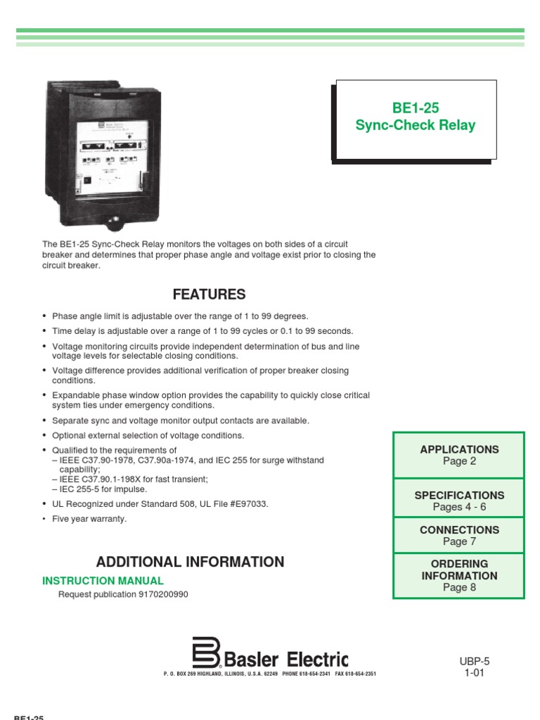 BE1-25 Sync-Check Relay Overview | PDF | Relay | Power Supply