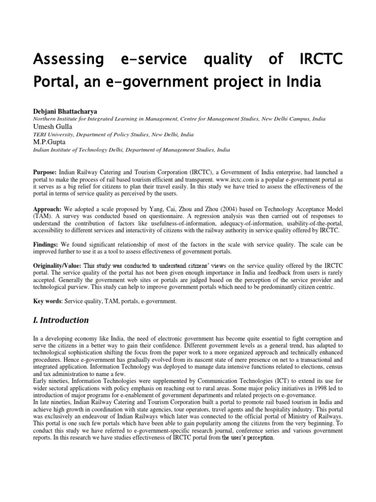 Assessing IRCTC Portal Service Quality | PDF | E Government | Usability