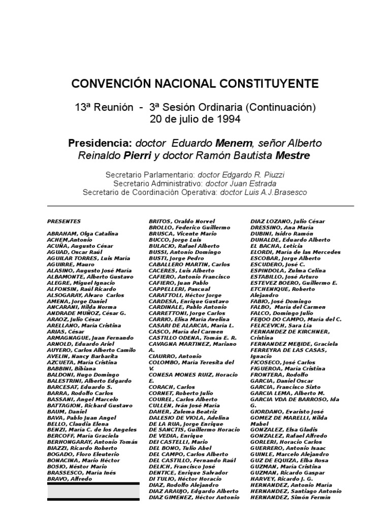 Reforma Constitucional de 1994. Argentina. Debate del 20 de julio de
