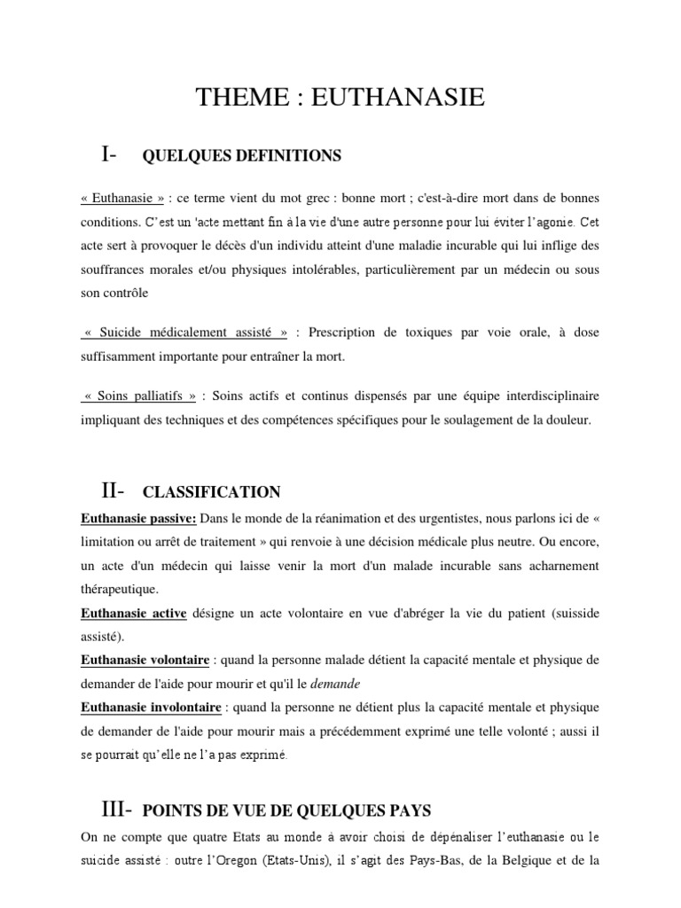 dissertation pour ou contre l euthanasie