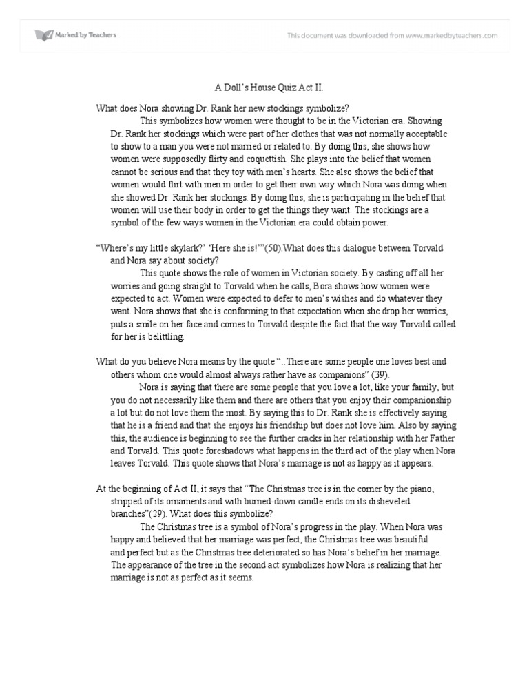 A Dolls House Quote Analysis PDF A Doll's House