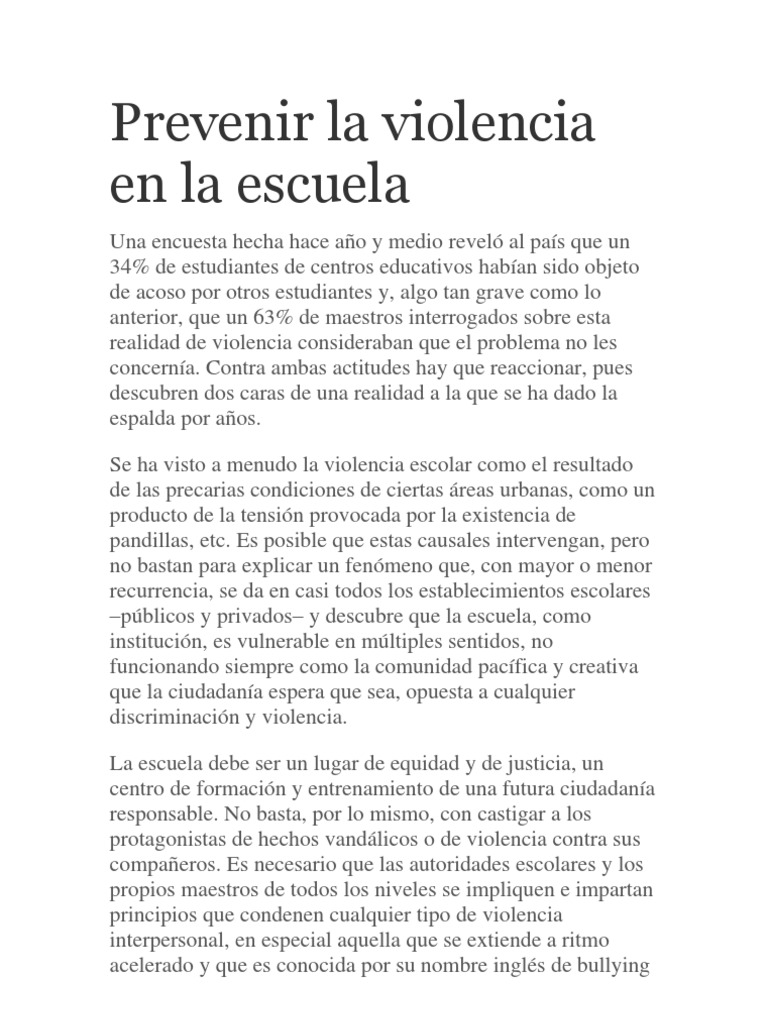 Prevenir La Violencia en La Escuela | PDF | Acoso cibernético | Violencia