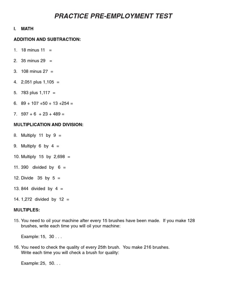 Pre Employment Exam | PDF