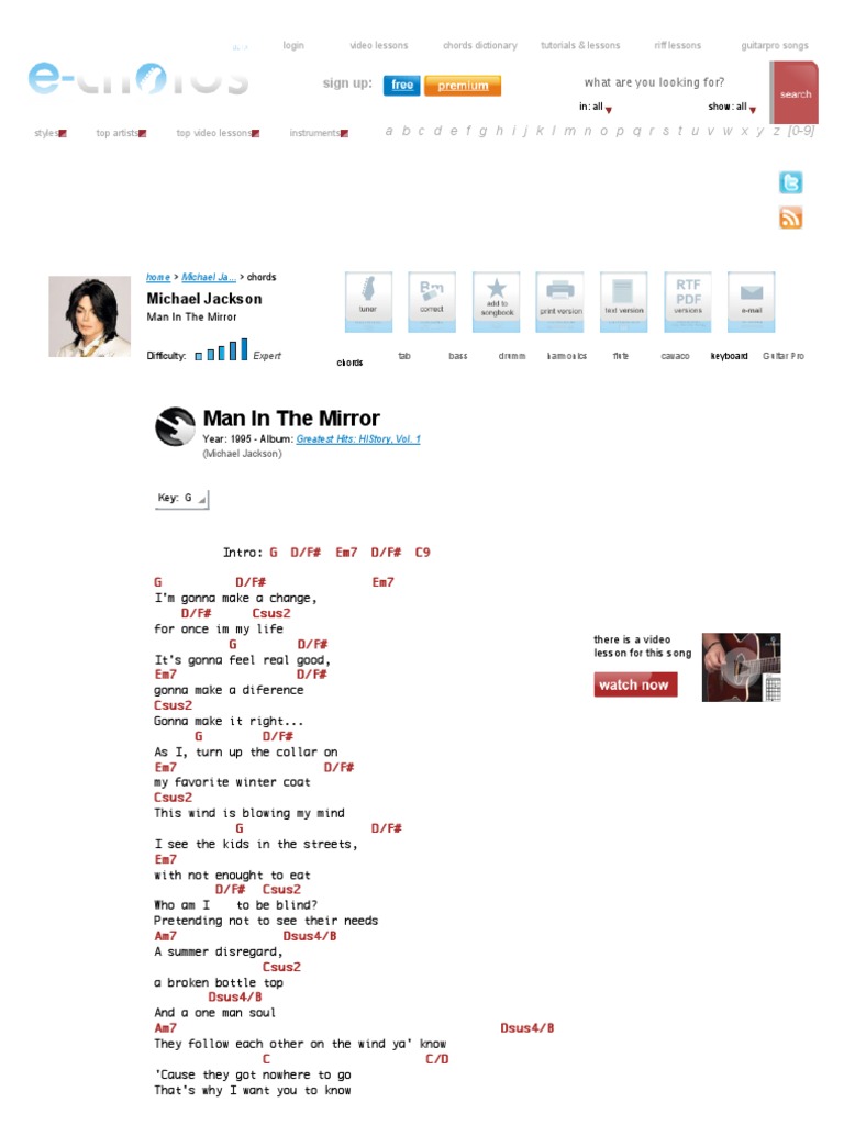 Man In The Mirror Chords By Michael Jackson Pdf Recorded Music Songs