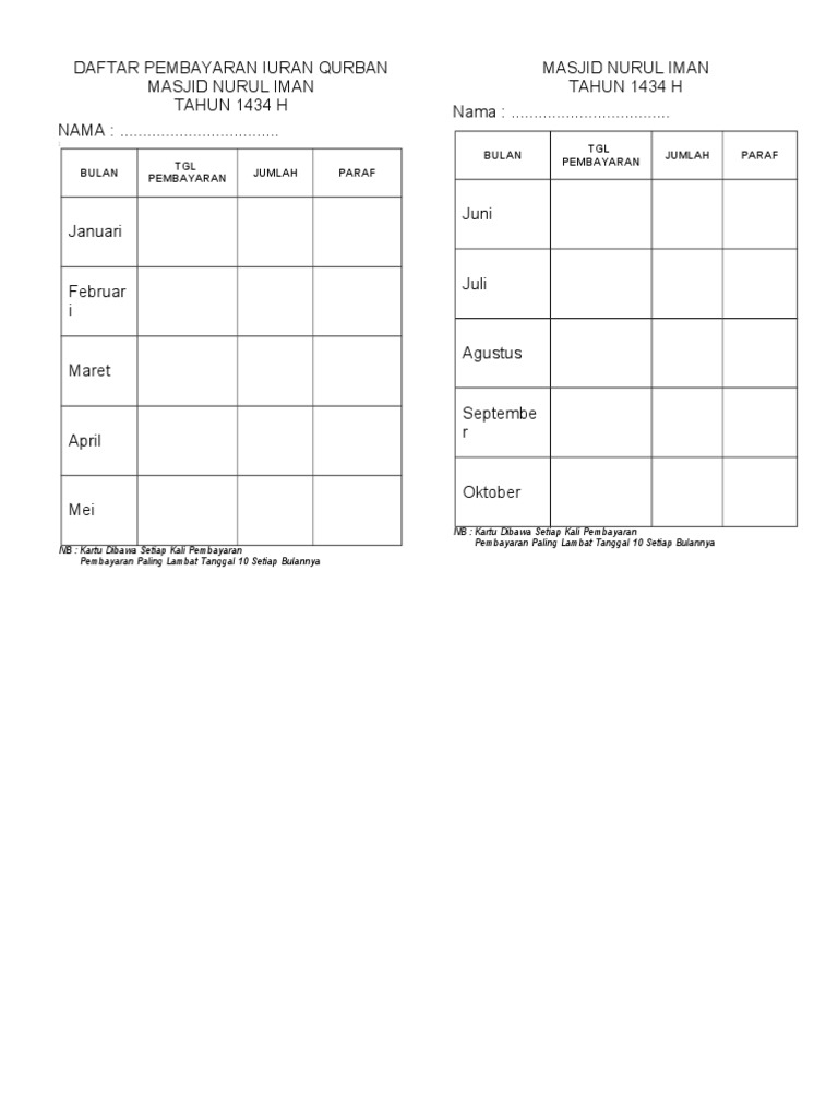 Daftar Pembayaran Iuran Qurban Pdf