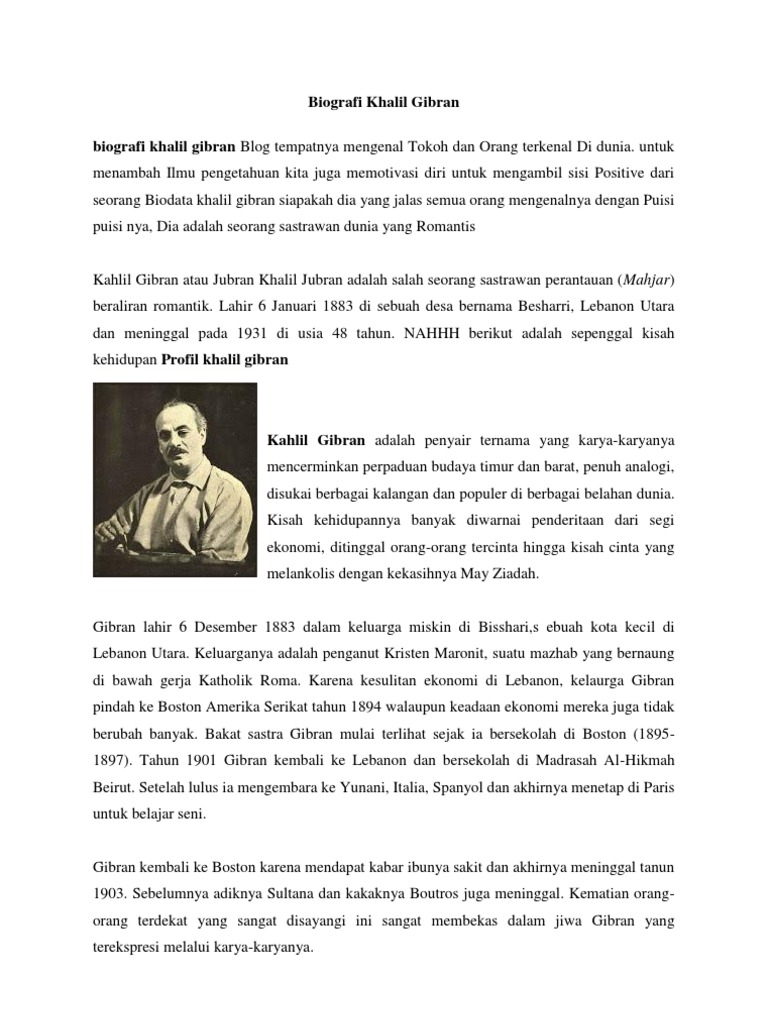 Biografi Khalil Gibran Biodata