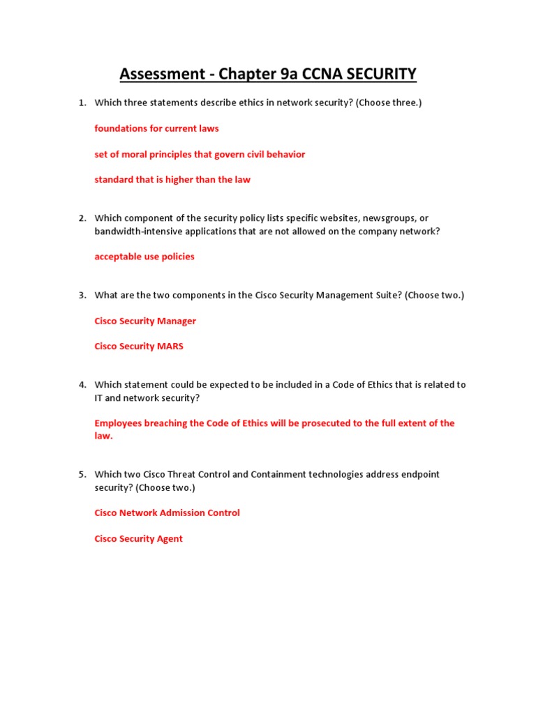 Assessment - Chapter 9a CCNA SECURITY | PDF | Cisco Systems | Computer ...