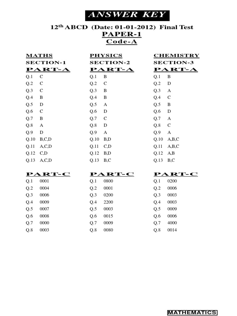 Answer Key: Paper-1 | PDF