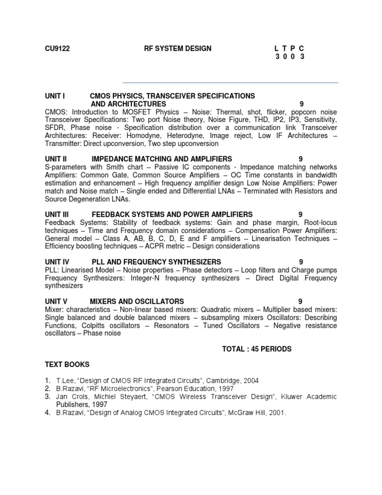 Cu9122 RF System Design L T P C PDF