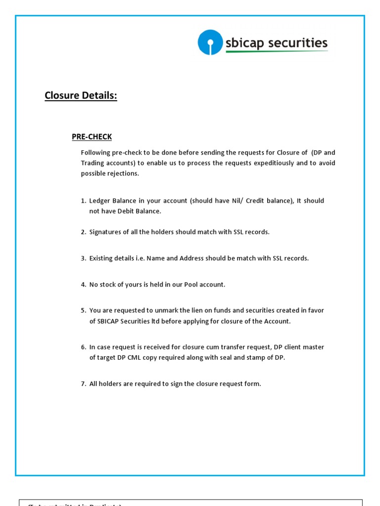 Account Closure (Trading or Demat) Request Form PDF PDF Investing