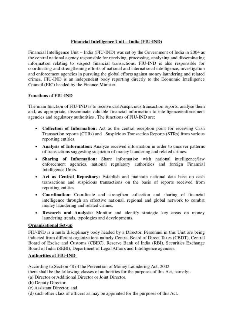 Financial Intelligence Unit | PDF | Money Laundering | Public Law