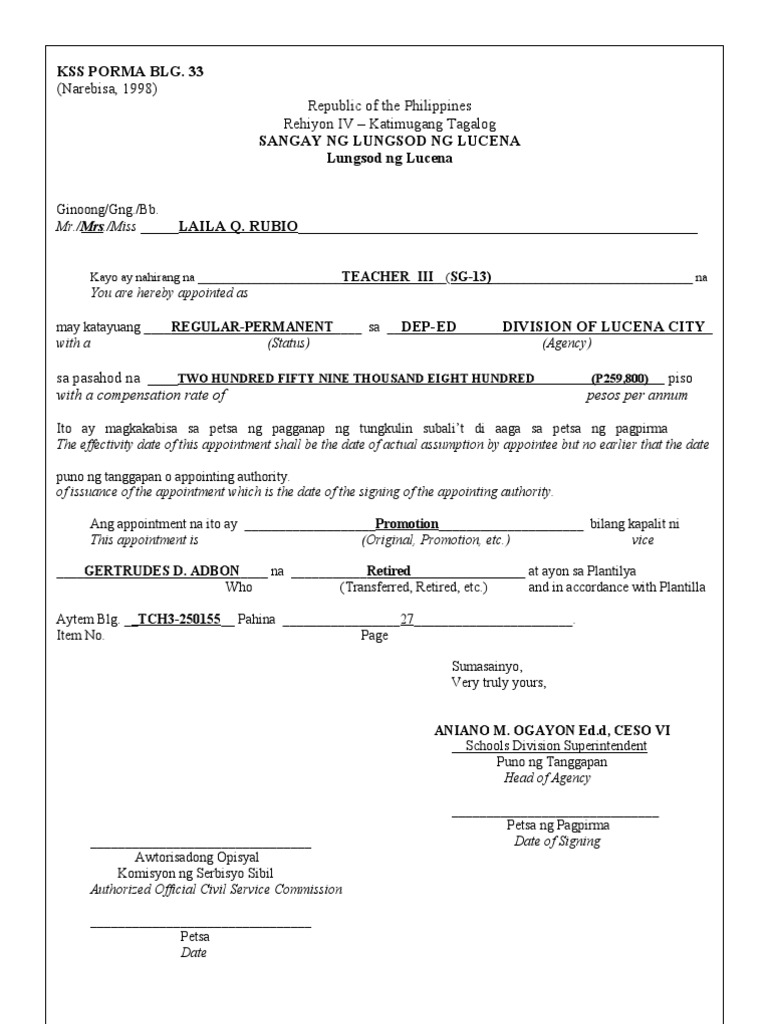 CS Form 33 - Appointment Form | Southeast Asia | Philippines
