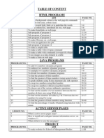 Table of Content HTML Programs: Program No. AIM Page No