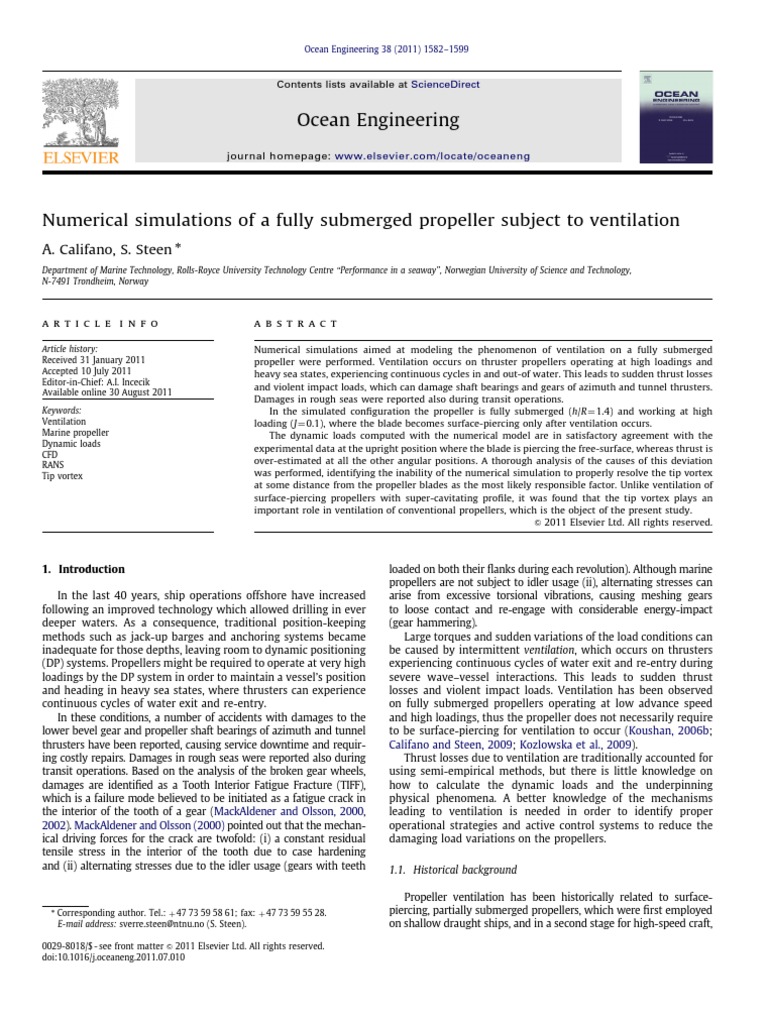 2) Numerical Simulations of A Fully Submerged Propeller Subject To ...