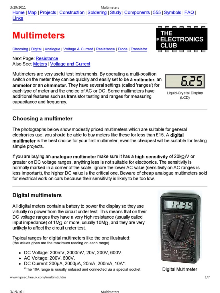 Multimeters: Choosing A Multimeter | PDF | Technology & Engineering