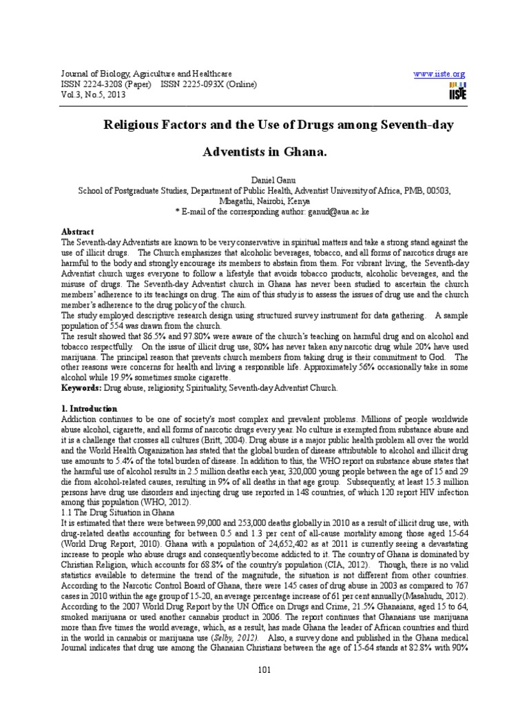 Religious Factors and The Use of Drugs Among SeventhDay Adventists in