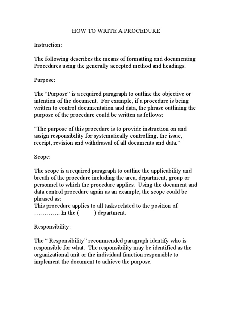 Example Of A Written Procedure