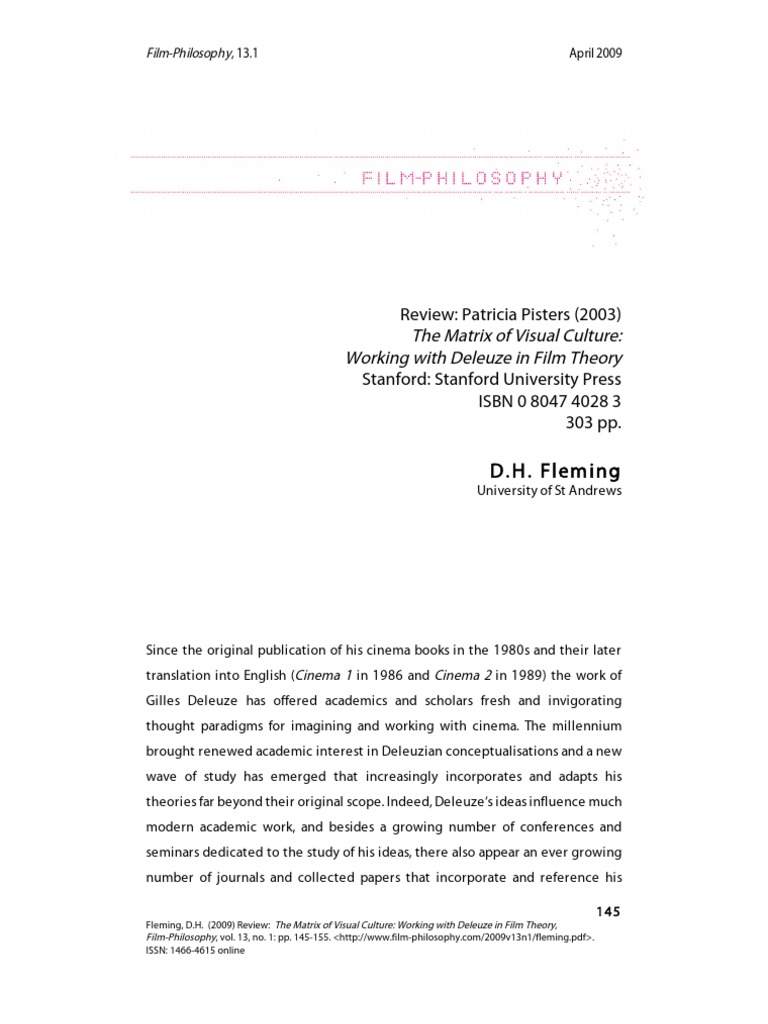Deleuze's Impact on Film Theory PDF Gilles Deleuze Perception