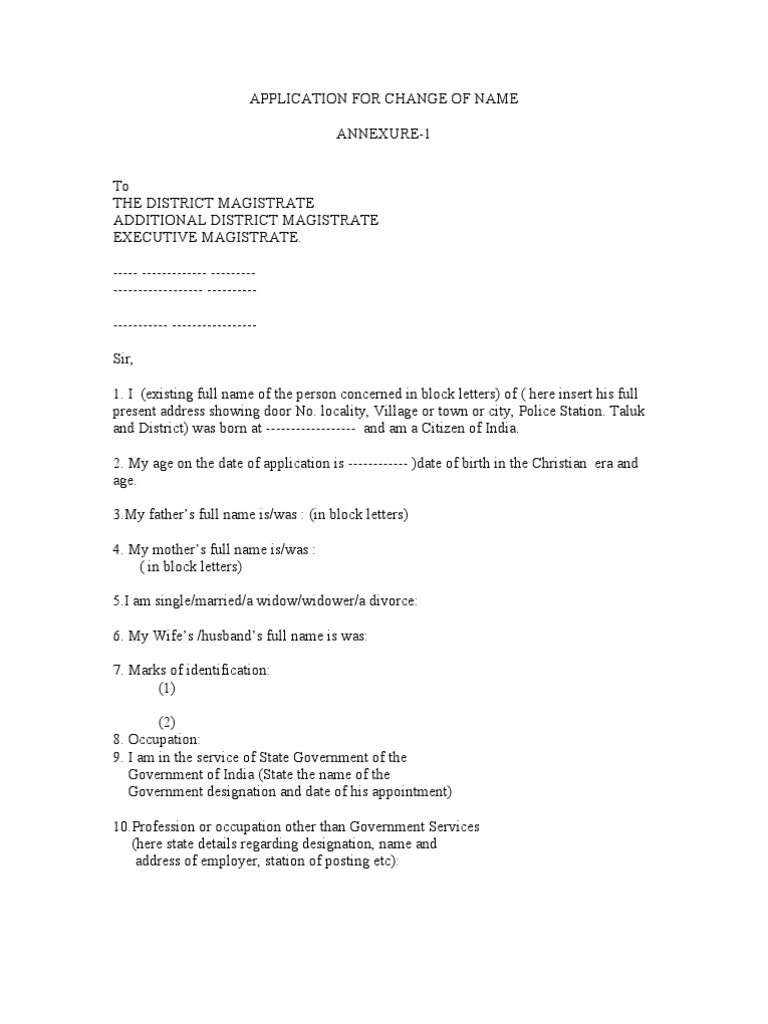 Change of Name Application Form PDF Affidavit Magistrate