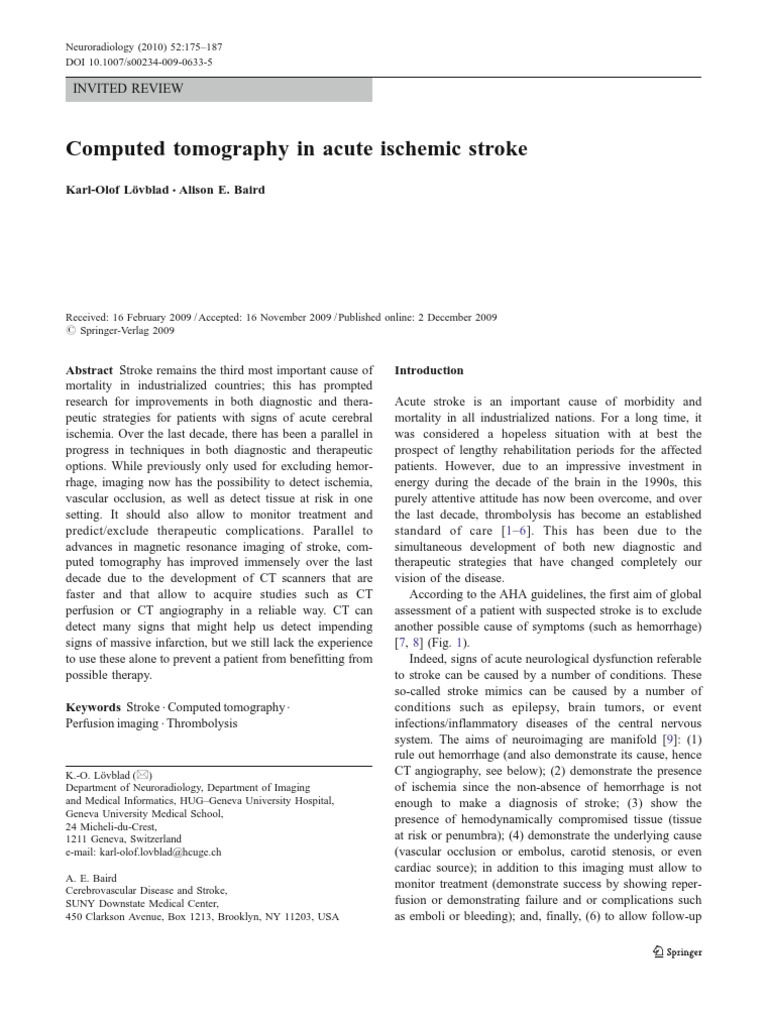 CT in Acute Ischemic Stroke | PDF | Stroke | Medical Imaging
