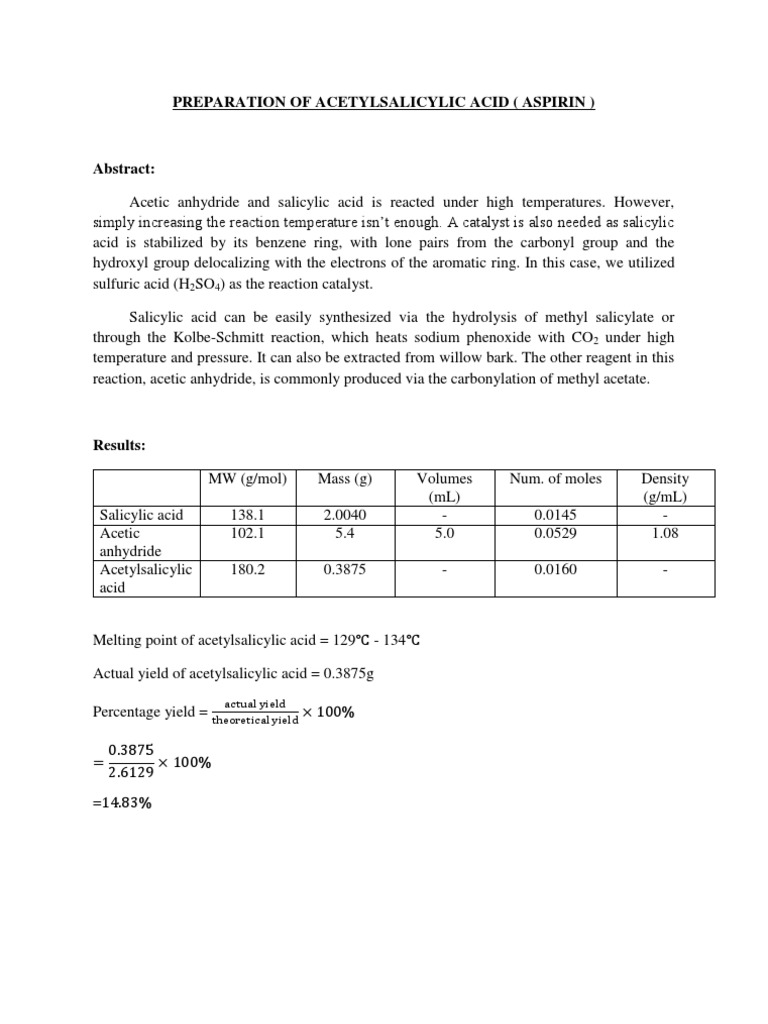 Aspirin chemistry lab picture