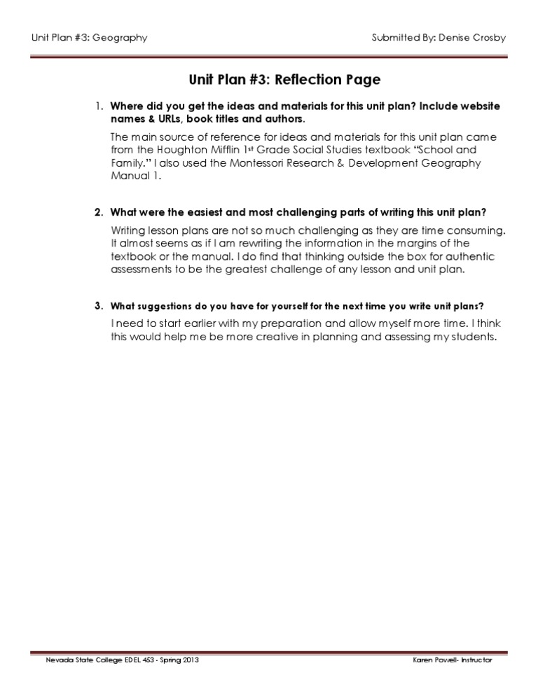 Unit Plan #3: Reflection Page: Names & Urls, Book Titles and Authors | PDF