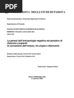 La Genesi Dell'Antropologia Negativa Di Giacomo Leopardi