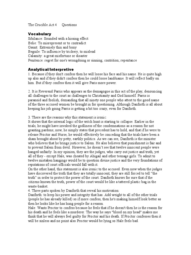 The Crucible Act 4 Questions